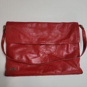 Red Leather Shoulder Bag Philippe Vintage Size  W15" H11" D2.5"